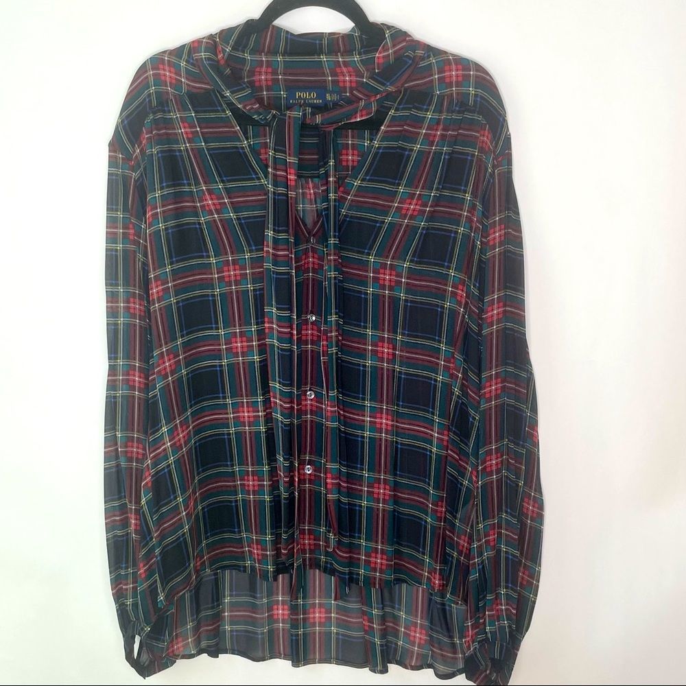 POLO Ralph Lauren Tartan Plaid Silk Button Down Blouse sz. XL #A1